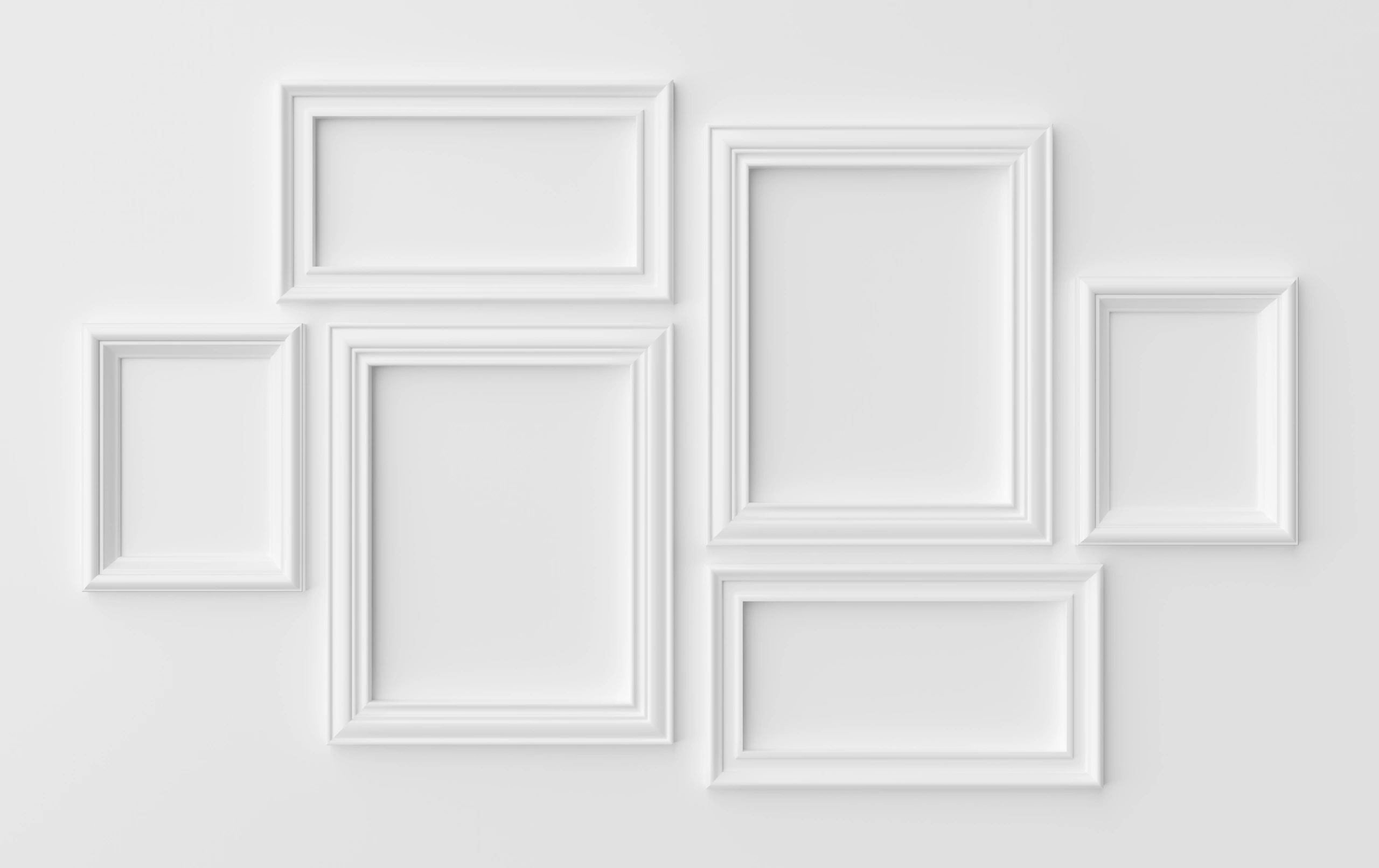 Minimal gallery-style frames on a white wall